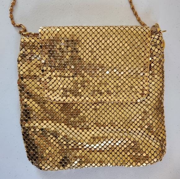 Vintage Debenhams Gold Metallic Metal Mesh Pouch Clutch Handbag Purse Party 90s - Picture 2 of 10